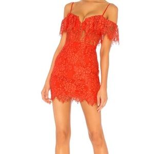 REVOLVE Red Dress. Never worn. Off the shoulder with straps for support. Size XS